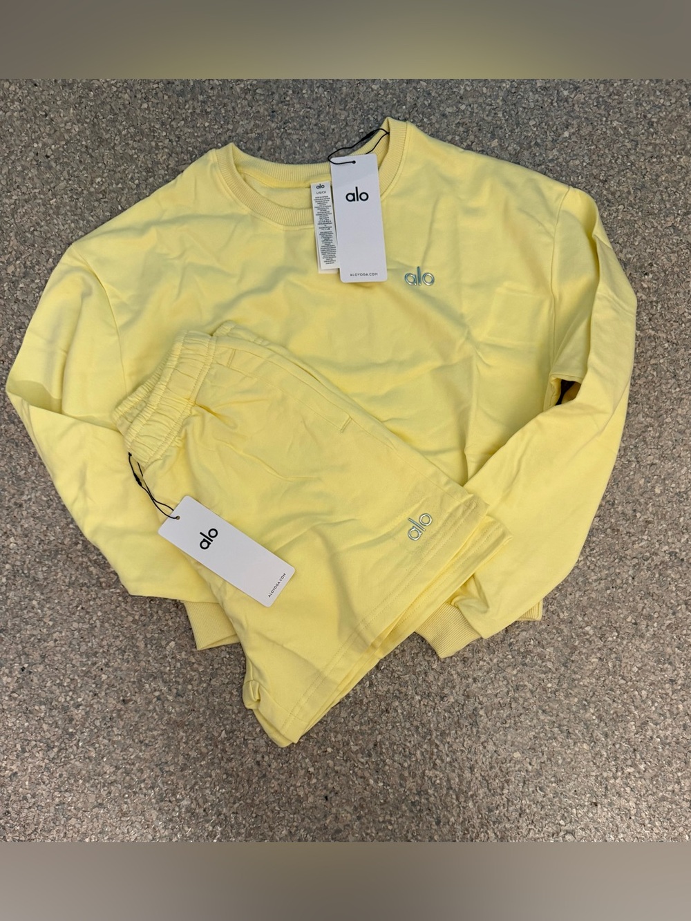 ALO Yoga Women’s Yellow Sweatshirt and Shorts Set
